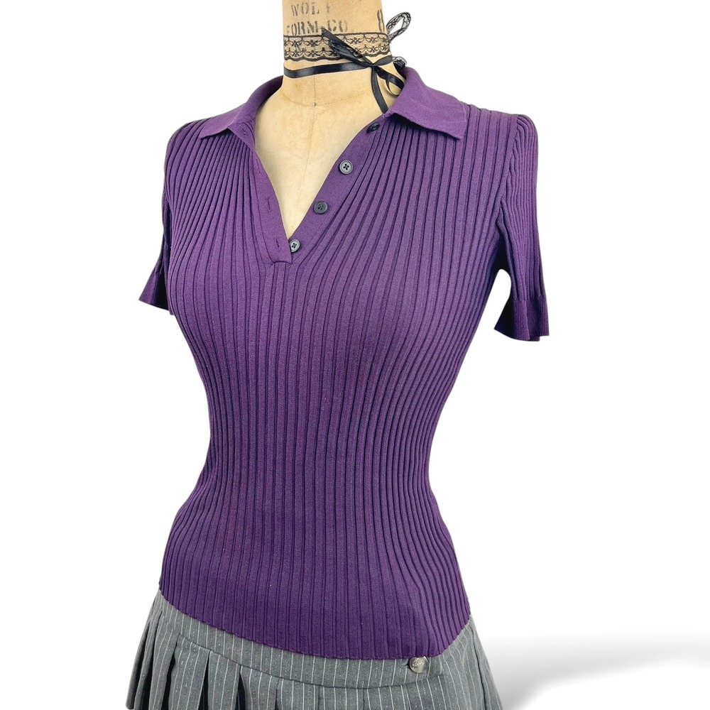 Frank And Oak Polo Shirt Coquette Office  Womens S Ribbed Knit Retro Classic
